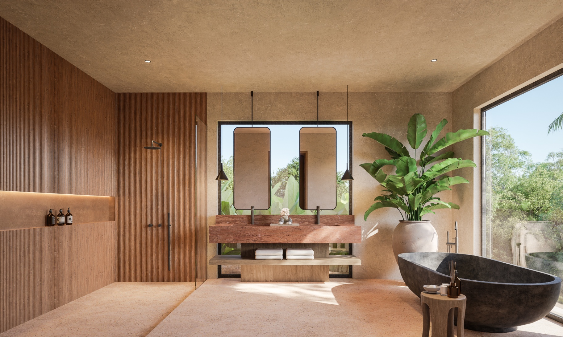 Kahaya villa bathroom with stone bathtub